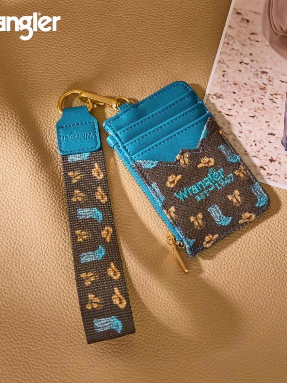 Wrangler Western Print RFID Blocking Wallet Coffee